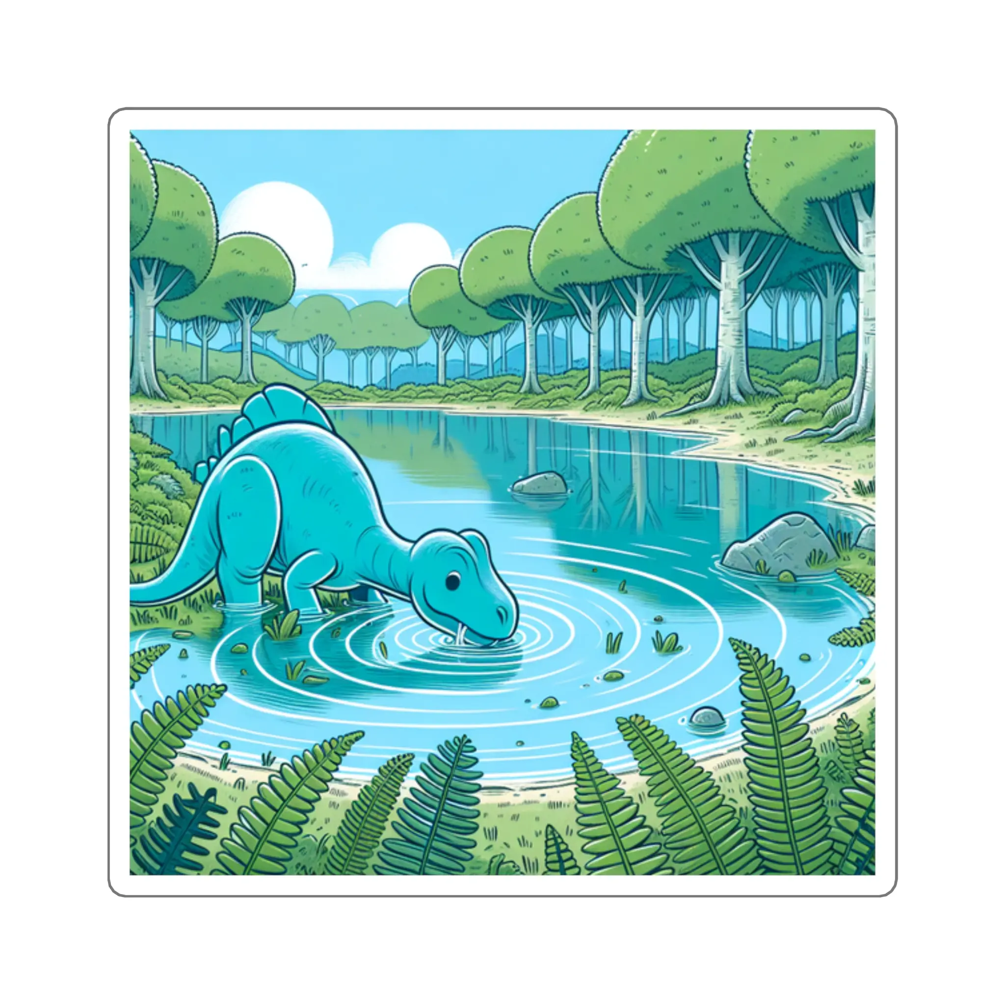 Dinosaur Square Stickers, Blue Prehistoric Animal Drinking Water Decals, Laptop Sticker, Scrapbook, Water Bottle, Gift for Dino Lover