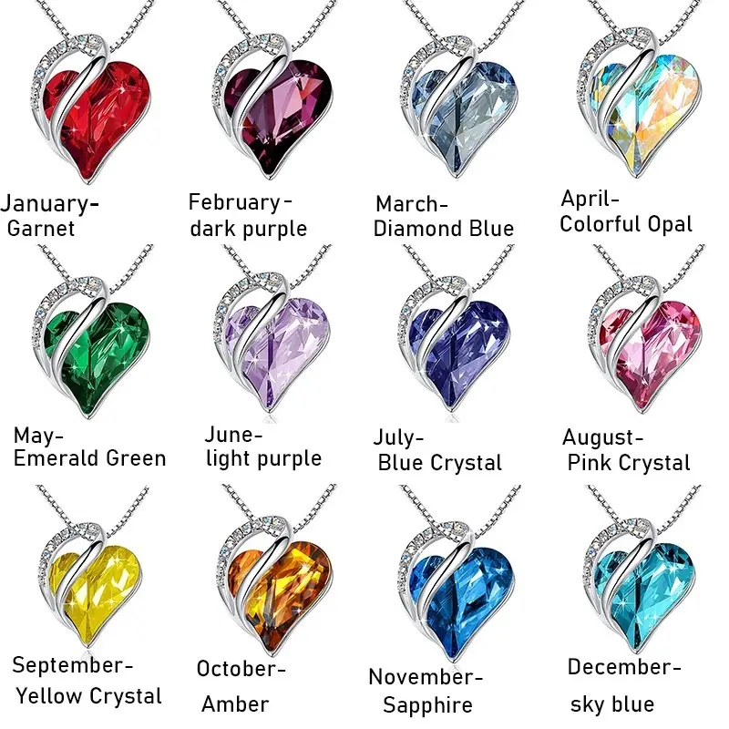 Dainty Heart Shaped Necklace with 12-Month Birth Stones, Crystal Zircon Pendant Jewelry, Romantic Accessories for Women, Ideal Love Gift for Birthdays, Sports & Outdoor Gear Complementing Womens Gifts, Necklaces, Gifts For Women tiktokshopbacktoschool