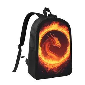 Fiery Dragon Ring Backpack - Dragon Print School Bag for Boys & Girls, Lightweight Large Capacity with Adjustable Straps, Durable Black & Orange Bookbag for Teens, School, Travel, Everyday Use - Fantasy-Themed Backpack, for Teenager