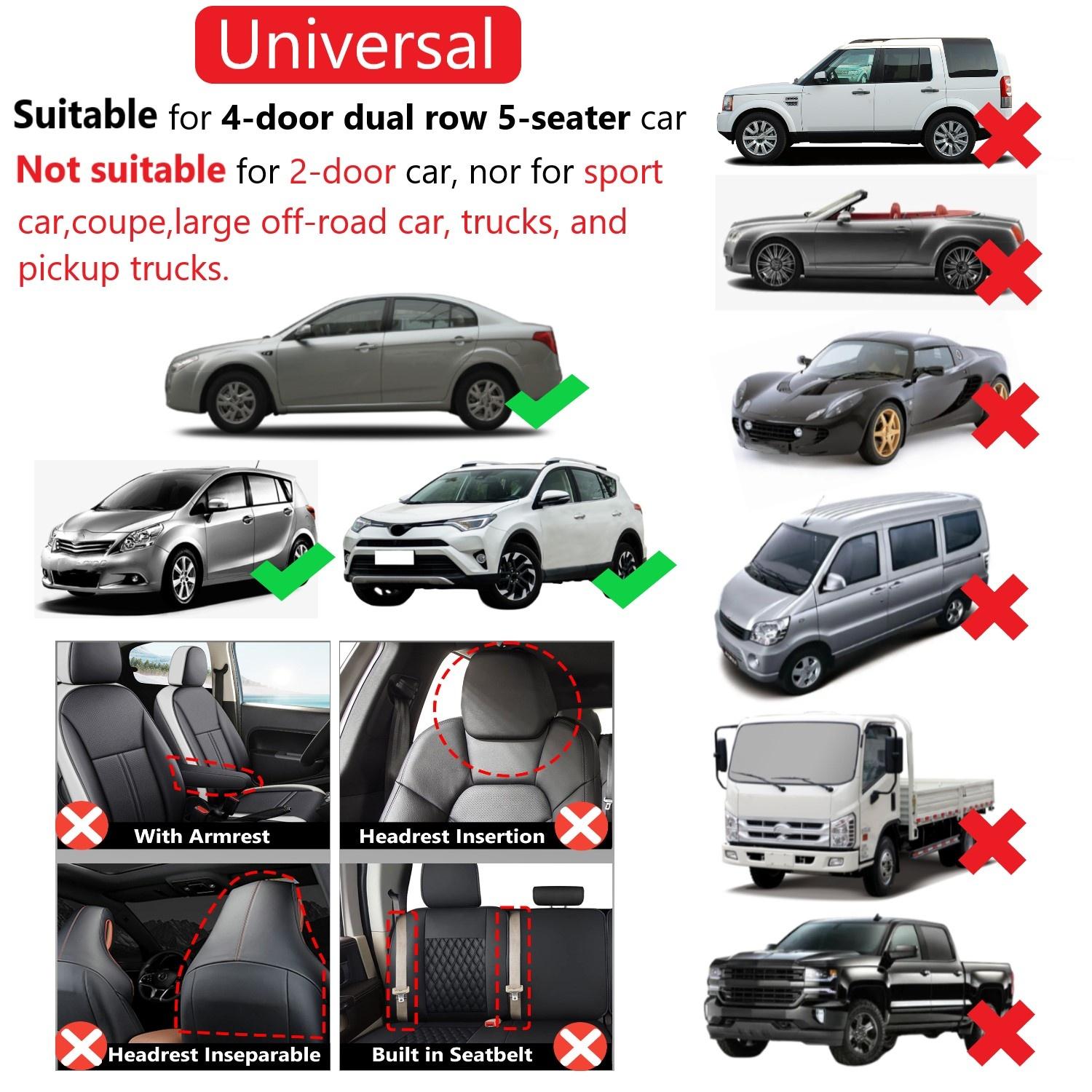 9PCS Car Seat Covers Full Set, Front and Rear Split Bench Seat Covers for Cars, Cushion Mat Pad Universal for Auto Car Vehicle SUV Sedan, Breathable Cloth Non-Slip Vehicle Interior Decoration Accessories