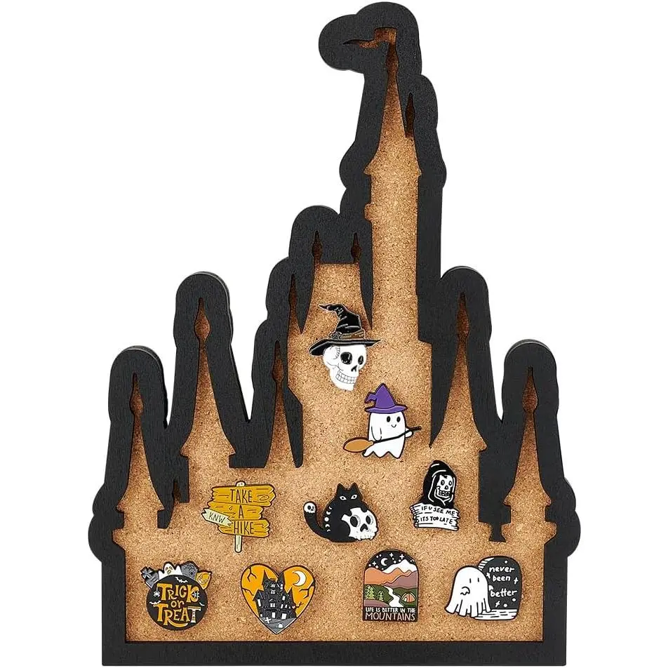 Pin Board Castle Cork Board Bulletin Display Board, 0.8inch Thick Wall Mounted Cork Board for Brooch Pin Storage, Office Home School Halloween Decoration, 10.5x8inch