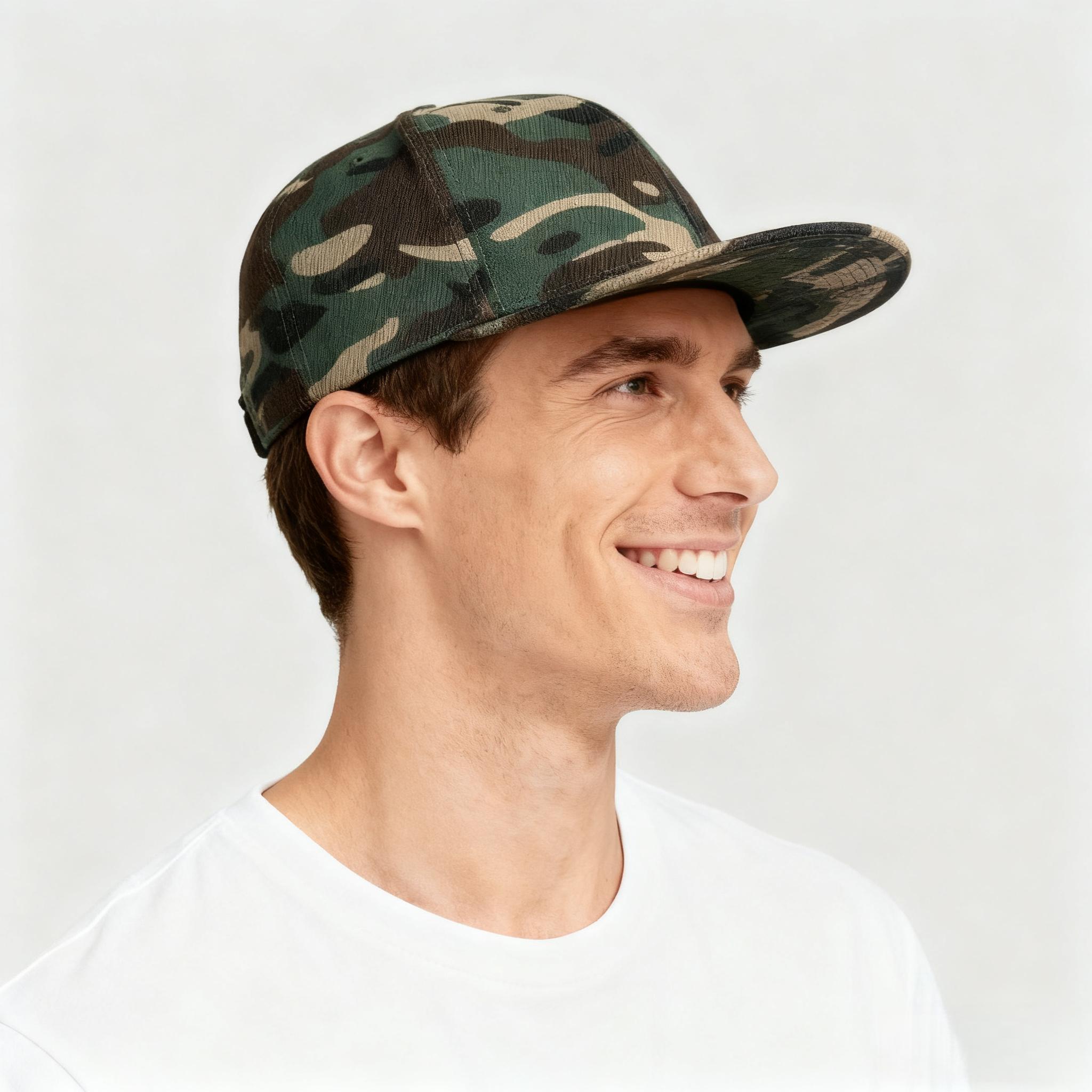 casual Camo Pattern Flat Bill Baseball Hat with Adjustable Strap for Custom Fit Trendy Plain Design Durable for Daily & Outdoor Wear trucker hat