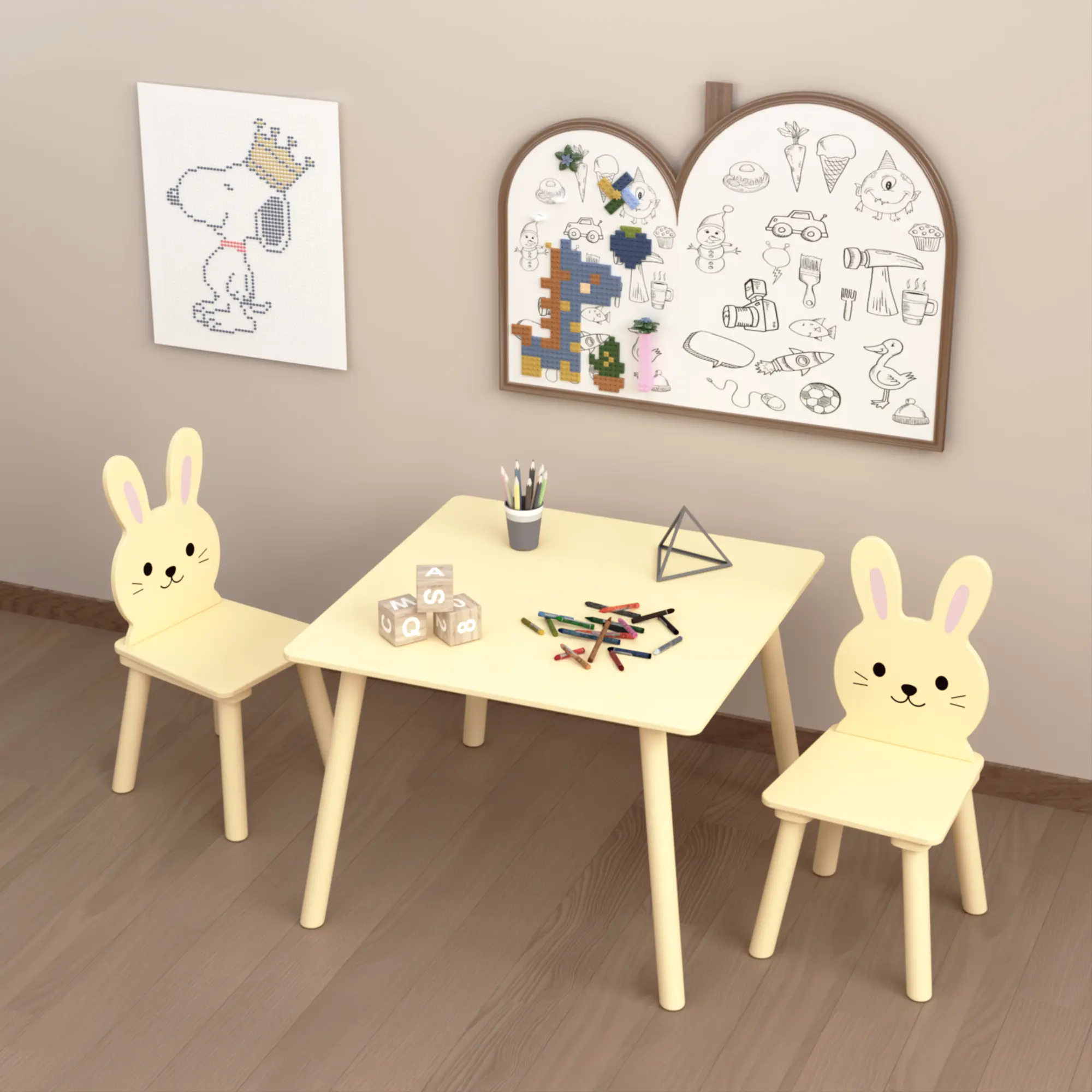 Multi-Functional 3-Piece Table Chair Set, Space-Saving Activity Seating Set for Craft, Study and Leisure
