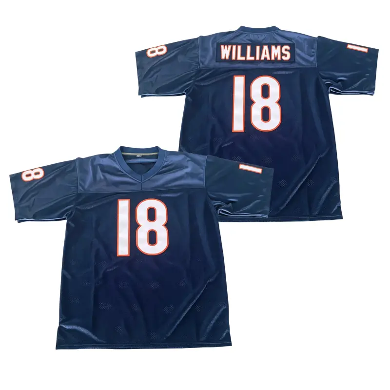 Men's #18 Dark Blue Football Jersey - Embroidered Letters & Numbers, Mesh Fabric, Athletic Style, Professional Sports Apparel for Football Fans, Blue Jersey Football