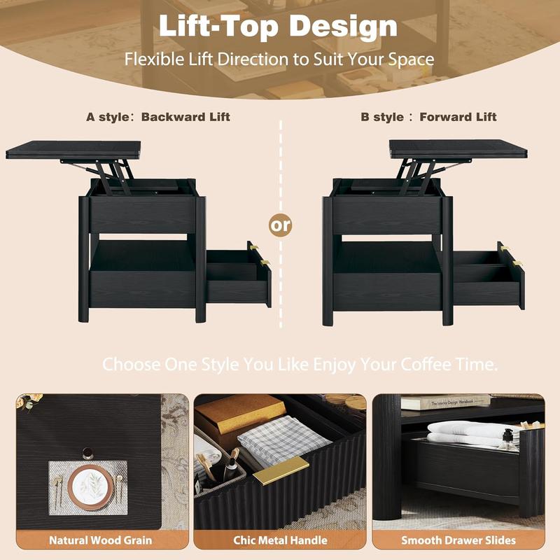 40" Lift Top Coffee Table with Storage, 4 in 1 Square Coffee Table with Hidden Compartment & Open Shelf & 2 Drawers, Modern Coffee Tables with Lifting Top for Living Room, Home, Office, Black 40" Lift Top Coffee Table with Storage, 4 in 1 Square Coffee Table with Hidden Compartment & Open Shelf & 2 Drawers, Modern Coffee Tables with Lifting Top for Living Room, Home, Office, Black