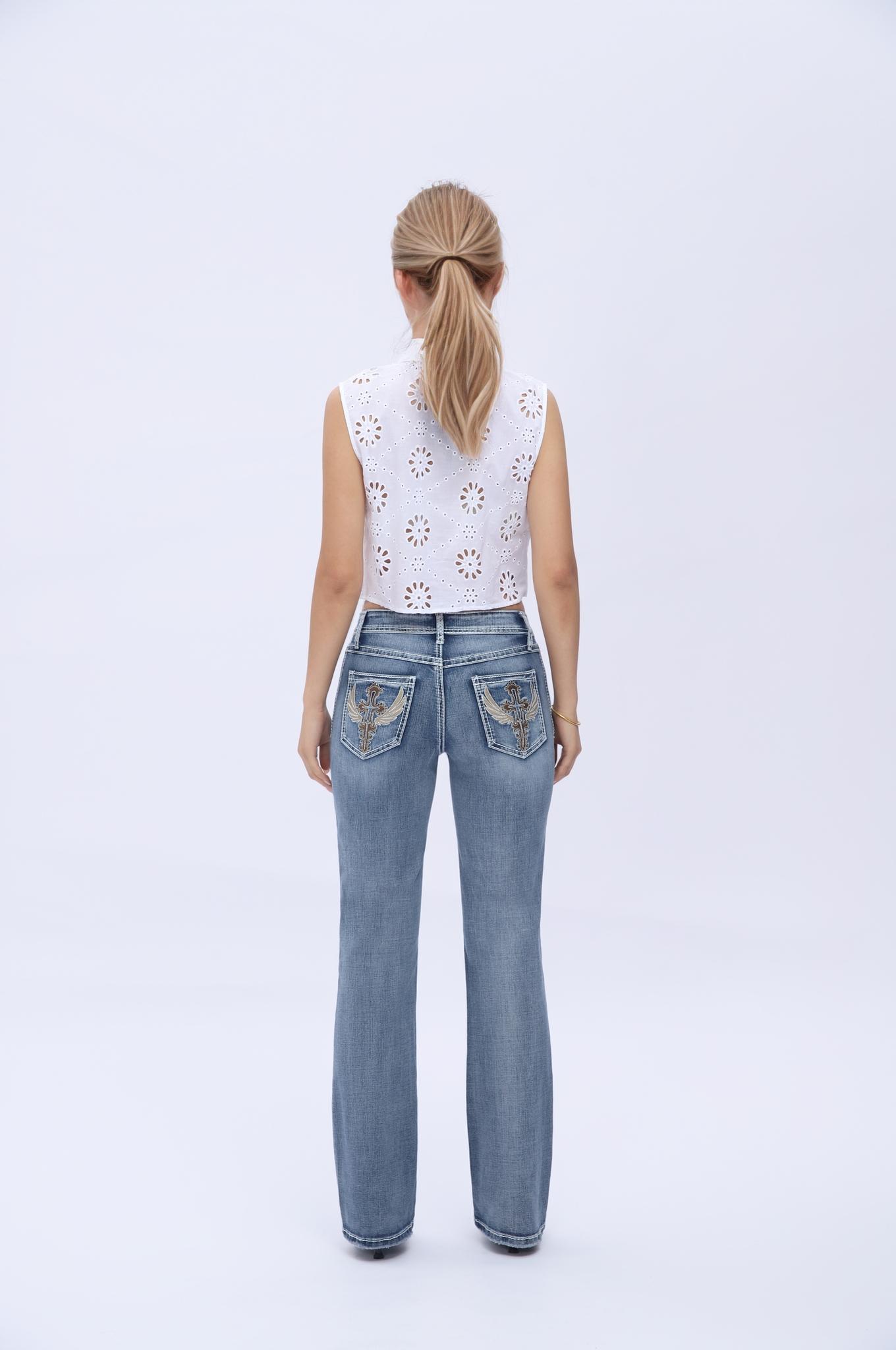 Morgan BlueMoment Women's 90s Western Vintage Bootcut Jeans Stretchy Mid Rise Low Rise Denim Pants Tummy Control BBL Cowgirls Retro