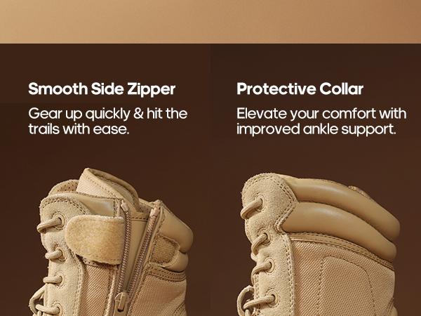 NORTIV 8 Men's Tactical Research Boots - Breathable & Abrasion-Resistant Leather - Non-Slip Working Shoes - Round Toe - Laces & Zipper Closure - Winter Outdoor & Indoor Activities - Sand Worker Footwear