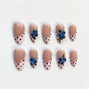 Blueberry Press On Nails, Pink Polka Dots Nail, Holiday Nail