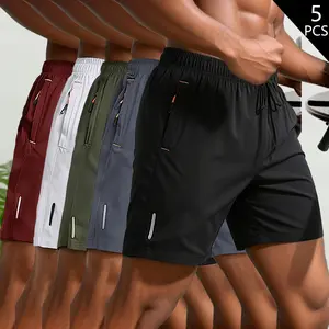 Clean Gent Men’s 5-Pack Solid Color Zip-Pocket Shorts — Comfortable, Breathable Summer Sports Shorts for Casual Wear, Suitable for Daily Use, Sports, Fitness, and Outdoor Activities; Summer Menswear