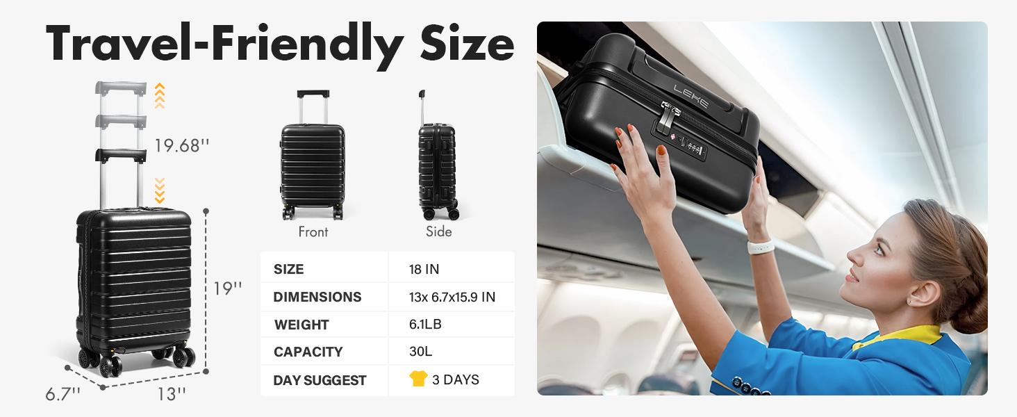 Lekesky 16 Inch Carry-On Luggage – Airline Approved Hardside Suitcase with TSA Lock, Spinner Wheels, Lightweight ABS Travel Bag for Men & Women