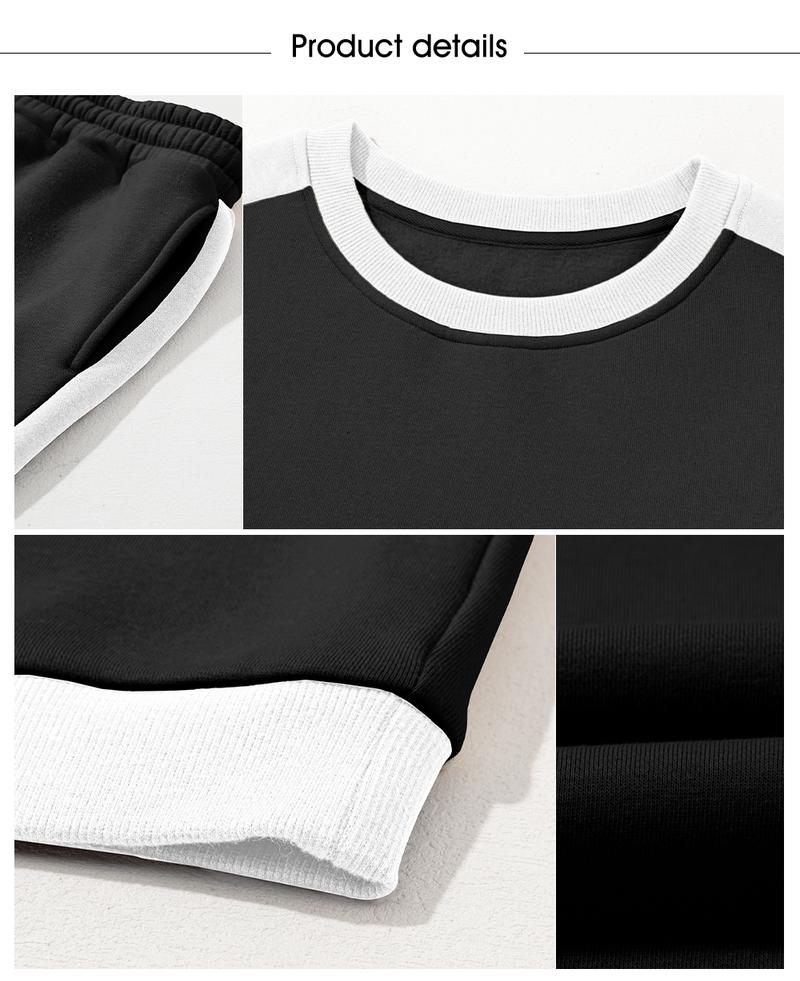 Aleumdr Women's 2 Piece Outfit Fleece Sweatsuit Casual Lounge Matching Sets Crewneck Loose Fit Cozy Sweatshirt & Straight Leg Sweatpants Womenswear Clothes Chic