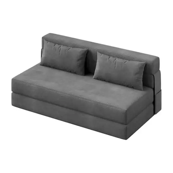 Modern Linen-Corduroy Fabric Futons Couch - 2-in-1 Convertible Folding Sleeper Sofabed with Removable Pillow, Foam-Padded Single/Queen Size Dark Gray Lounger for Living Rooms, Apartments