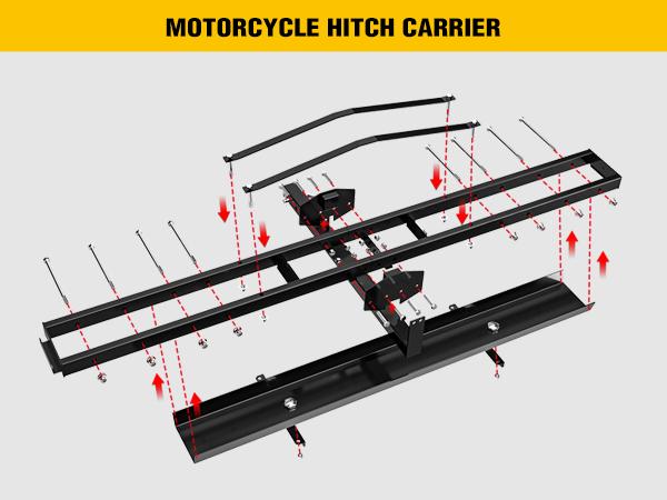 Nilight Motorcycle Hitch Carrier 600LBS, Heavy Duty Dirt Bike Hitch Hauler with 55.11" Longer Ramp, Hitch Pin, Tie-Down Strap and Hitch Tightener, 2" Receiver, 5" Wide Tire