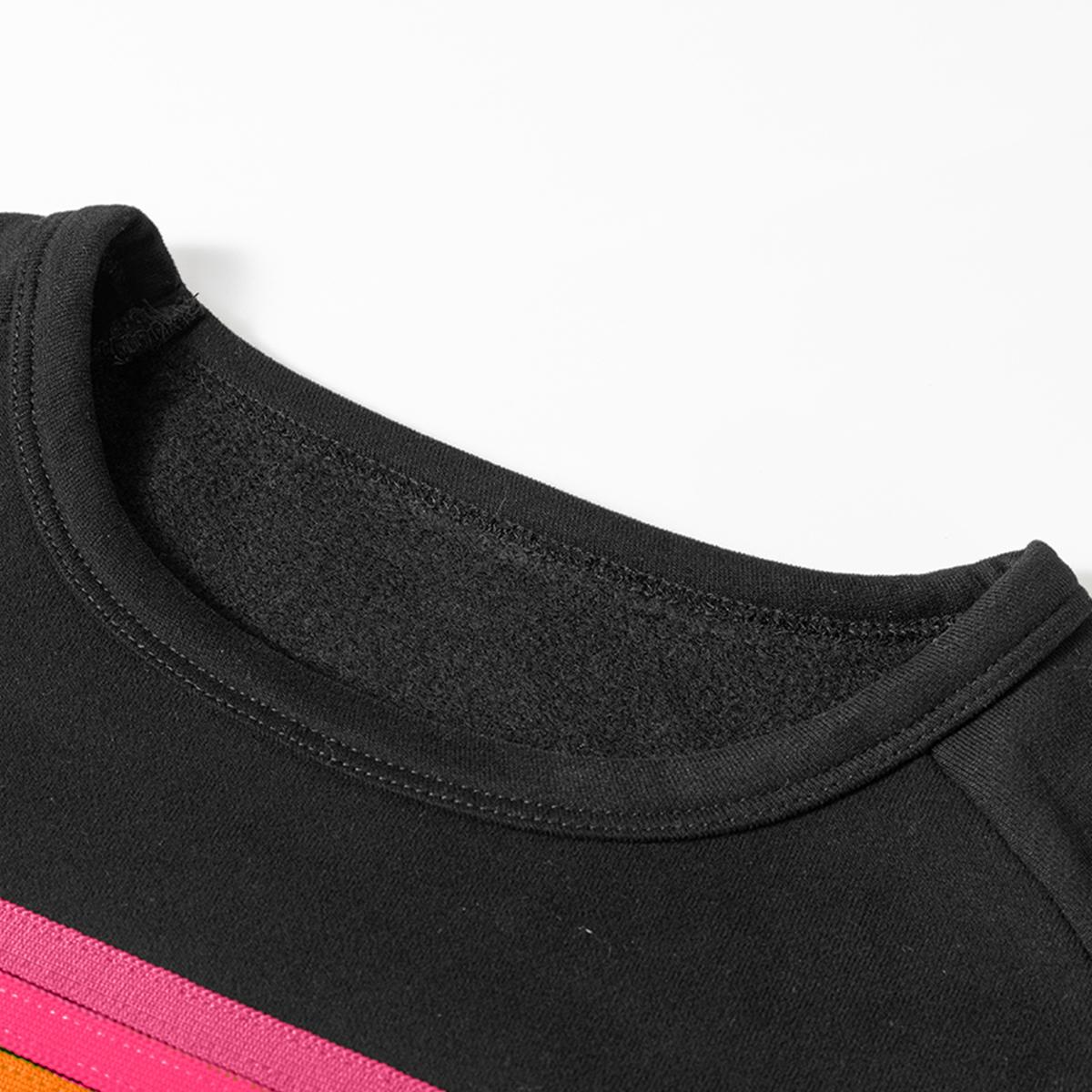 Znacicc Women's  Striped Accent Pullover and Shorts Two Piece Casual  Winteroutfit Set for Comfortable Daily Wear - Clothing, Lounge wear Cute Chic Long Sleeve Crewneck High Waist Womenswear Fitted