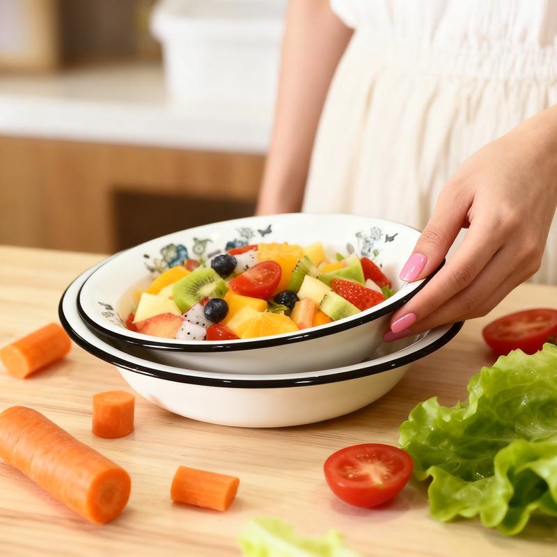 Retro Design Enamel Soup Bowl Thickened Style Scratch-Resistant for Instant Noodles Ideal for Camping and Outdoor Picnics Non-BPA Free Tableware for Household Mixing and Kitchen Washing Supplies Basin