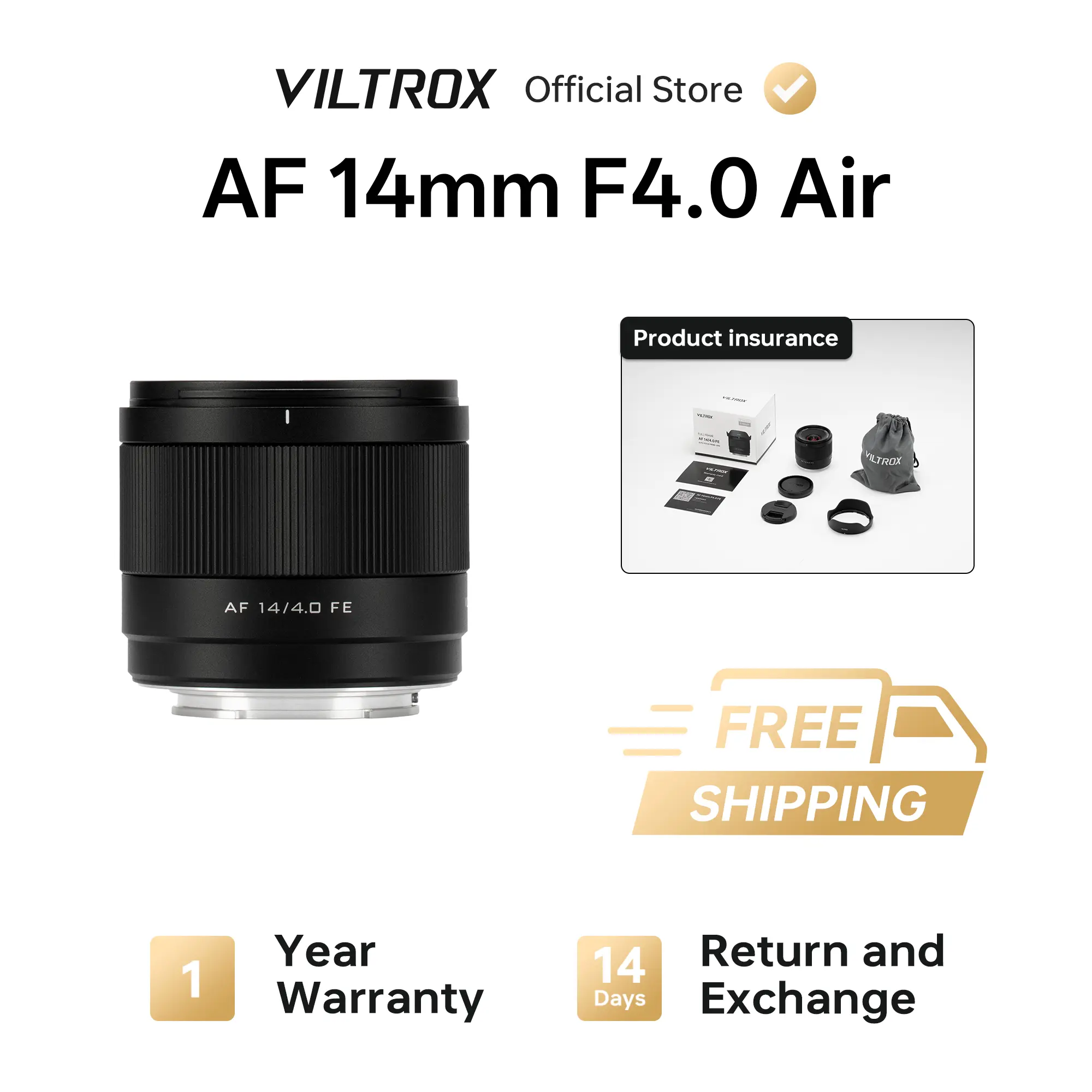 Viltrox AF 14mm F4.0 Air FE Wide Angle Prime Camera Lens - Auto Focus STM Stepping Motor, Waterproof, Firmware Update Support, Lightweight Pocket-Sized, High Definition, Close Focus, Minimalist, Built to Last Lens, Autofocus Lens, 0.13M Mod, 112.6° Ultra-