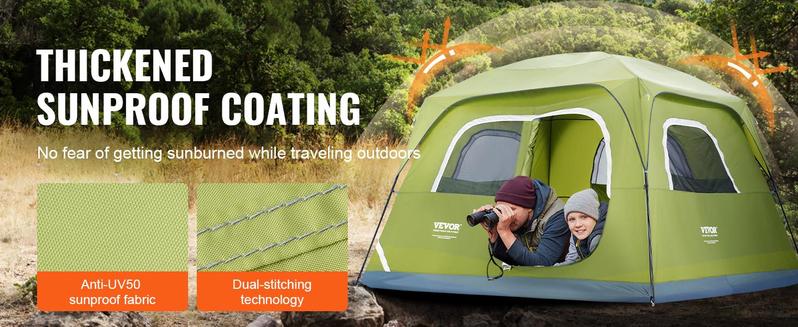 VEVOR Camping Tent, Waterproof Lightweight Backpacking Tent, 10 x 9 x 6.5 ft Fit for 3-6 Person, Easy Setup, with Door and Window, for Outdoor Family Camping, Hiking, Hunting, Mountaineering Travel