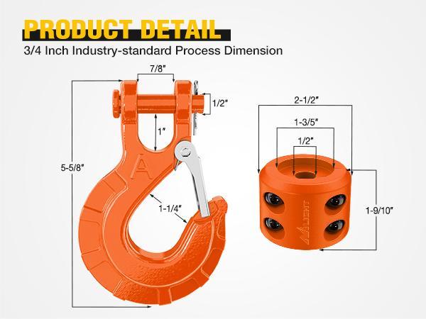 Nilight Forged Steel Winch Hook 3/8" Grade 70 Safety Latch Winch Cable Hook Stopper & Clevis Slip Hook Sets, Included Allen Wrench,Max 35,000 lbs