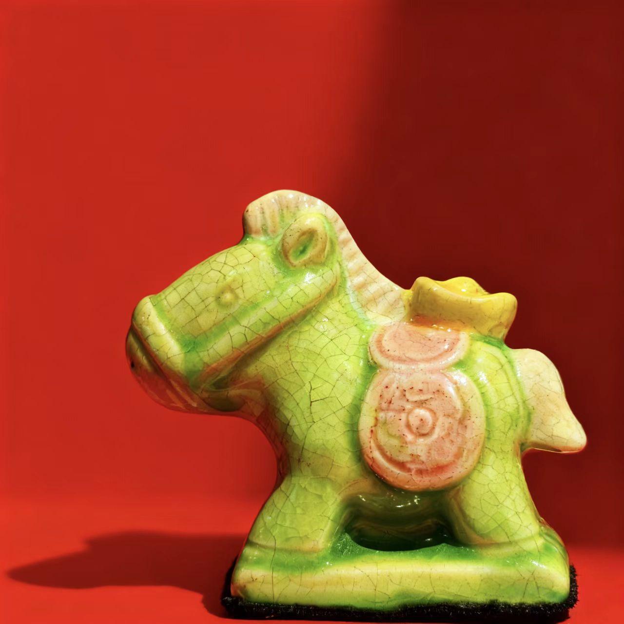 [Handmade Ceramic Horse Figurine Collection] Multi-Color Eastern Blessing Home Decor (Blooming Luck/Prosperity/Soaring/Emerald/Scarlet Ambition) Kiln-Changed Fortune Figurine for Living Room/Office/Gifts SpringStatements
