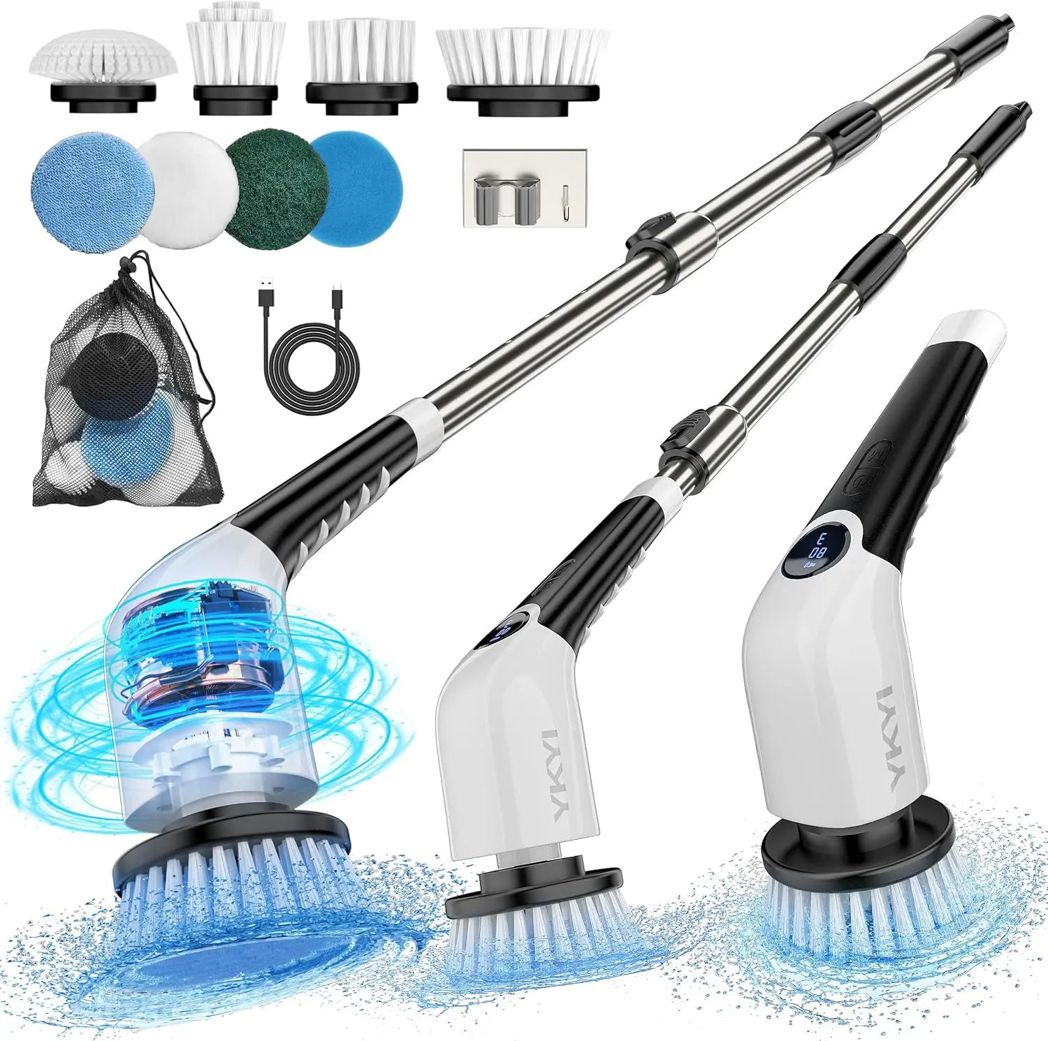 9 in 1 Electric Spin Scrubber Brush with Long Handle, Waterproof, Adjustable Cordless for Effective Cleaning