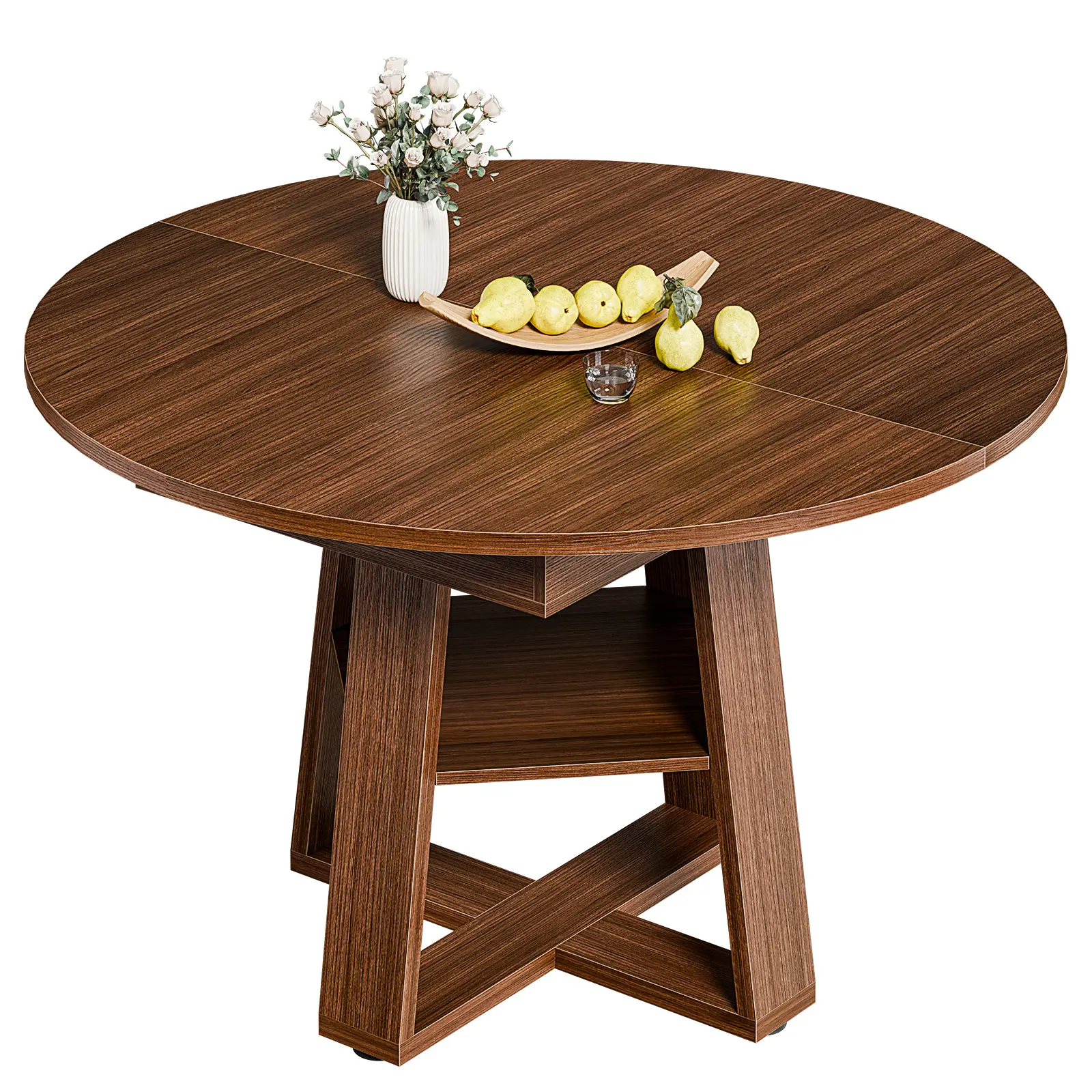 Extendable Dining Table 43.3 To 51.1 Inch, Round To Oval Drop Leaf Table With Smart Storage Pedestal, Seats 4-8 Guests For Kitchen Dining Room And Home