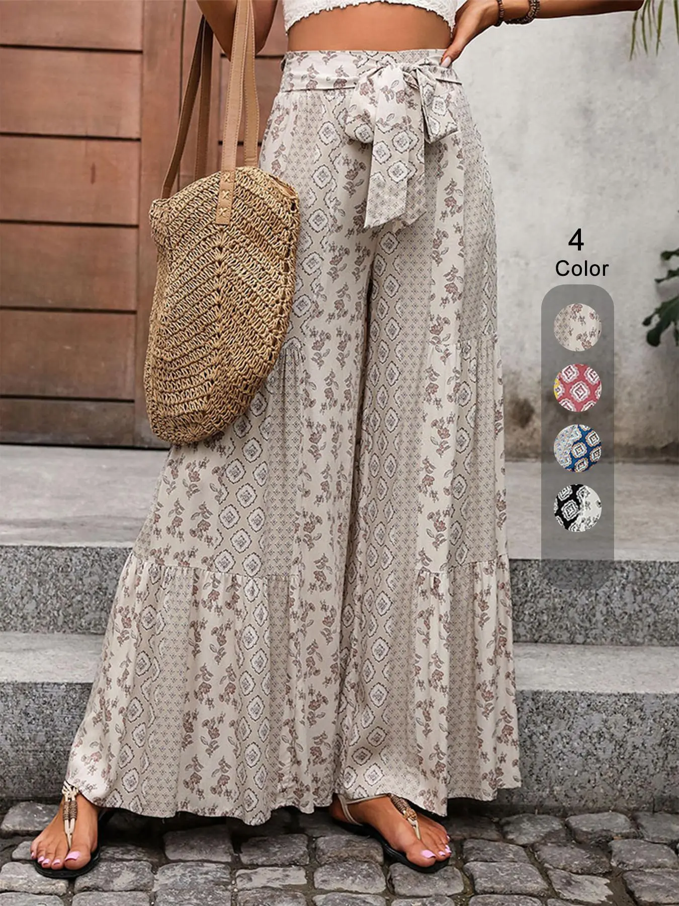 Women's Boho Bohemian Style All Over Print Pants, Casual Comfy Loose Trousers for Beach, Vacation & Holiday, Ladies Bottoms for Summer, Fashion Trousers
