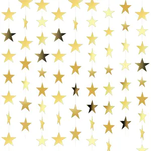 Gold Glitter Star Paper Garland, 65ft Double-Sided Hanging Stars for Parties, Weddings & Celebrations