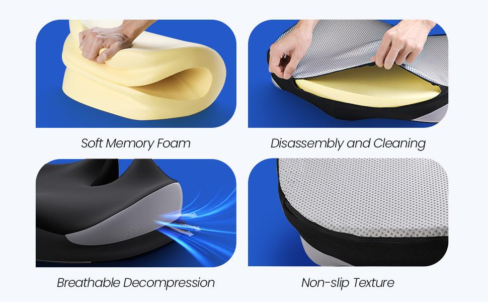 Benazcap Comfortable Office Chair Cushion, Memory Foam Coccyx Pain Relief Pad, Back Support Pillow, Non-Slip Design Ergonomic,Christmas gifts