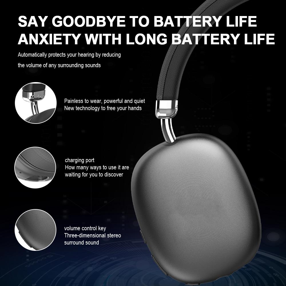 Over Ear Noise Cancellation Bluetooth Earphones Wireless Earbuds New Stereo E-sports Gaming Headset Black Audio Electronic