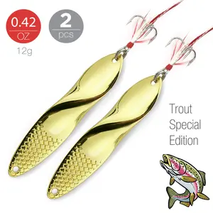 Fishing Gold Lures Trout Spinner Metal with Treble Hooks Set of 2, 12g, 0.42oz