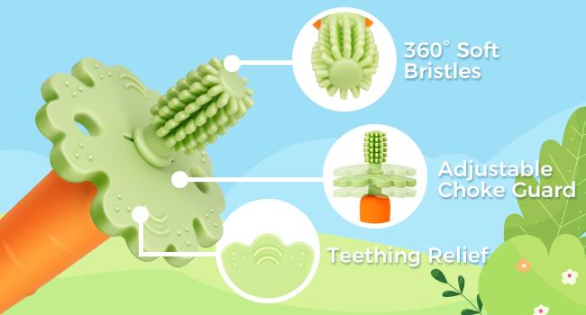 Papablic Baby Training Toothbrush Set for 6-24M, Carrot Teether & Bunny Sonic Brush, Teething & Brushing Stages, Easter Gift!