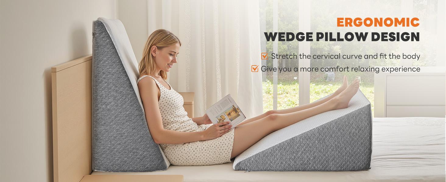 Sweetcrispy Premium Memory Foam Wedge Pillow, Body Pillow for Sleep Apnea, Sleeping Comfort, Triangle Design Washable Cover