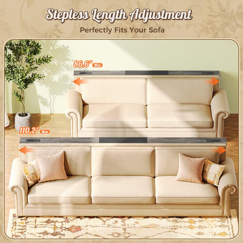 Huuger Narrow Sofa Table with 2 Power Outlets, 63-86.6 Inch Adjustable Length, Behind The Couch Table with USB-C Ports, Long Entryway Console Table, Anti-tip Kit, for Hallway Entry