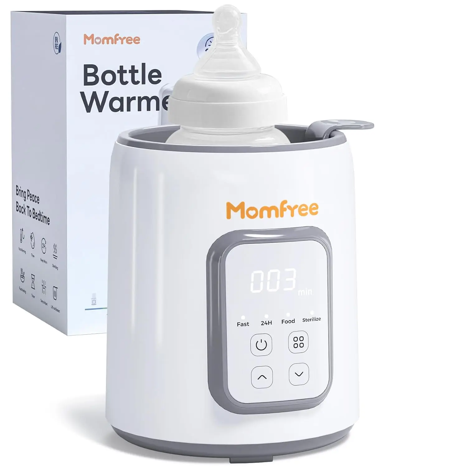 Momfree 8-in-1 Fast Bottle Warmer - Portable Milk Warmer for Breastmilk & Formula, Accurate Temp Control, Automatic Shut-Off, Multi-Functional for Feeding, Fits Most Bottles, Fast Bottle Warmers