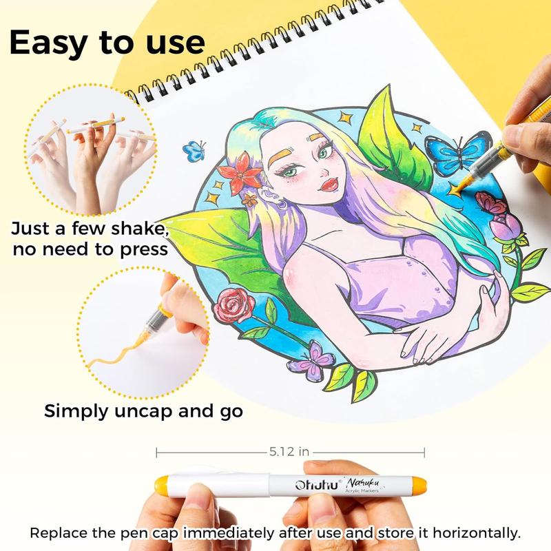 Ohuhu Acrylic Brush Tip Paint Markers 24 Pack/ 48 pack Vibrant Colors with Flexible Brush Tips High-Opacity Waterproof Lightfast Pens for Rock Wood Glass & More