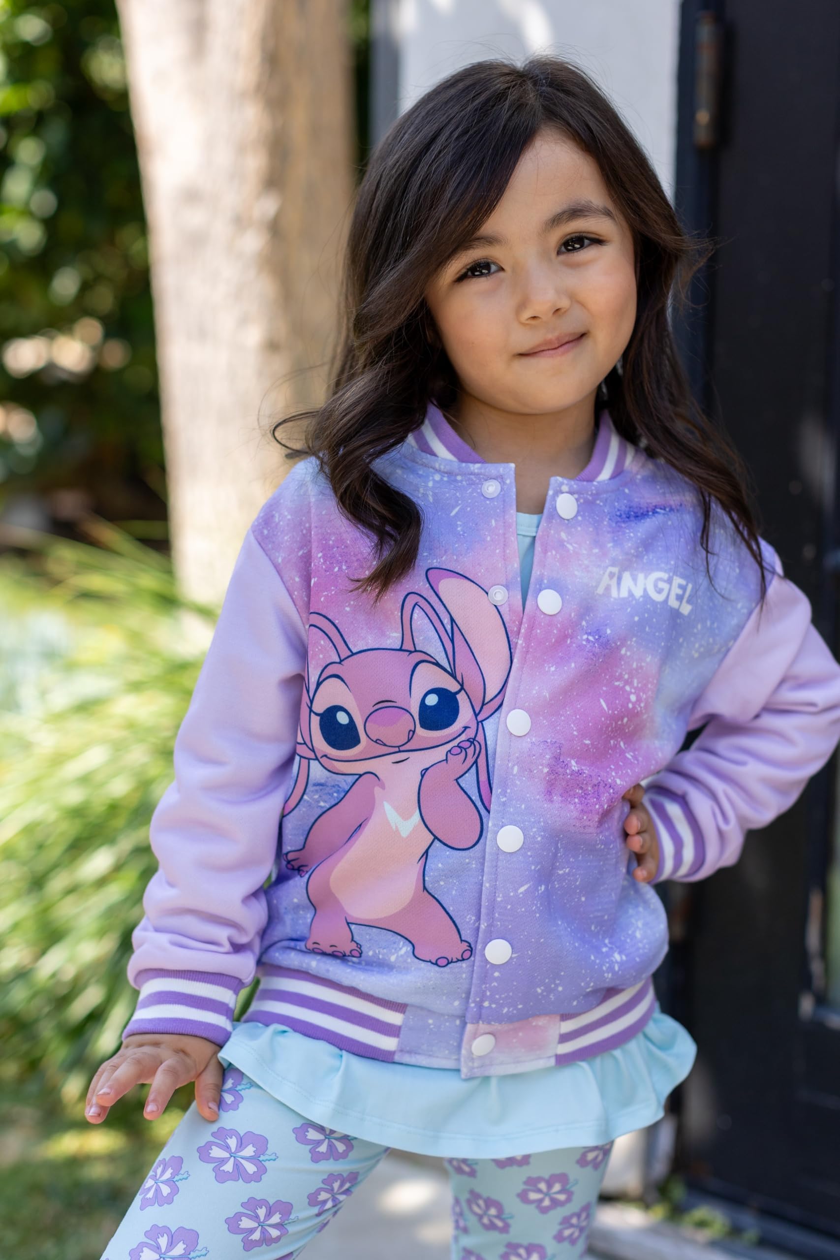 Disney Stitch & Angel Baseball Jackets Color-Block Lightweight Classic Snap Button Sweatshirts for Kids Sizes 6-14 Years