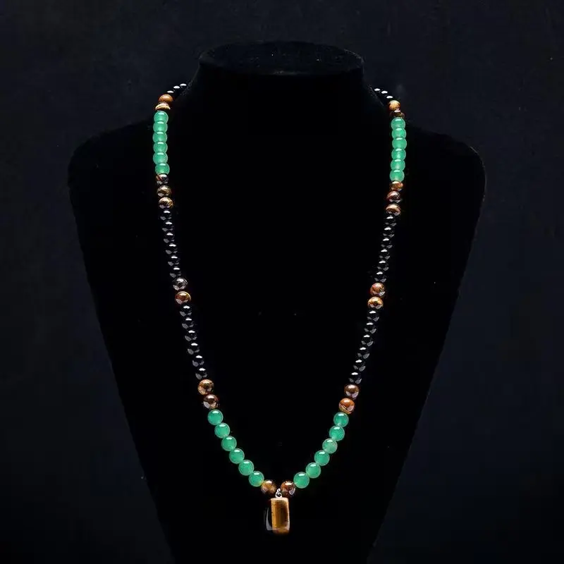 Wealth Attraction Energy Bead Set – Necklace & Bracelet with Tiger Eye Pendant Crystal Set Jewelry Set Aventurine Prosperity Daily Wear Earthy