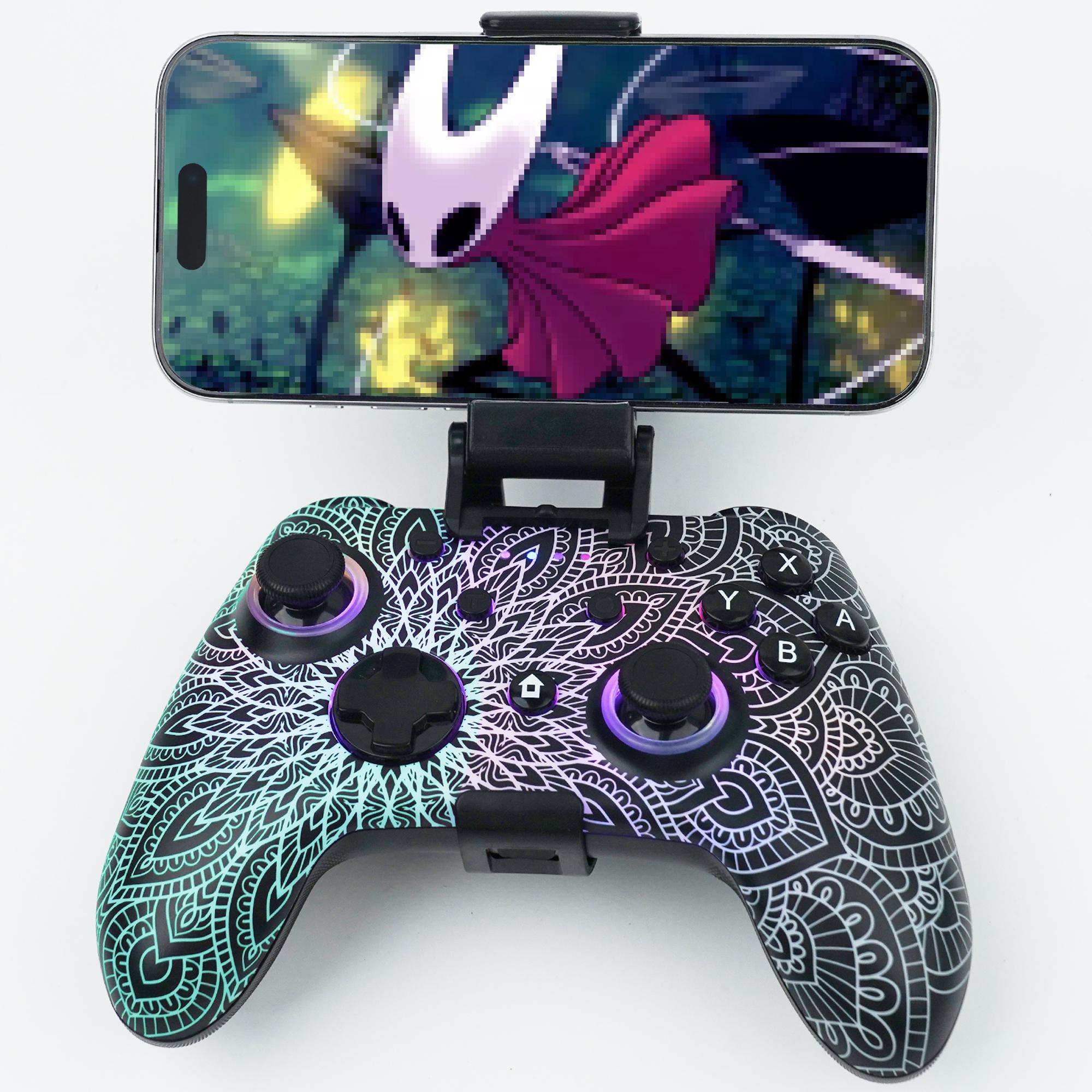 2026 Universal Wireless&Wired Gaming Controller for Ios iPhone/Android/Switch/PC/ TV/Tesla/Steam, Bluetooth Wired Programmable Game Gamepad with Phone Clip,RGB Lighting Hall Effect/Turbo/Vibration,with C-A Adapter, Phone Holder+ 25mm Cable devices