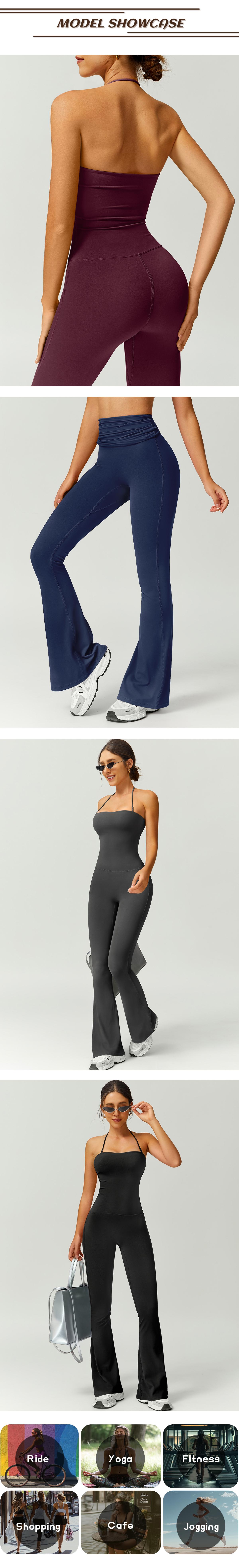 TimeOFF Women's Halter Neck Bodycon Flared Leg Jumpsuit – Stylish & Comfortable for Fitness & Fashion,Stylish & Comfortable Athleisure Outfit, Butt Lifting, High Waist Workout Gym Clothing Stretchable Activewear,jumpsuit women