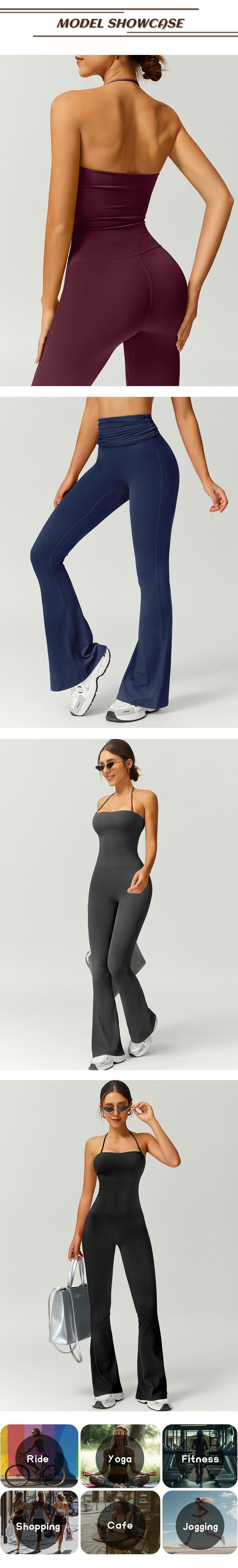 TimeOFF Women's Halter Neck Bodycon Flared Leg Jumpsuit – Stylish & Comfortable for Fitness & Fashion,Stylish & Comfortable Athleisure Outfit, Butt Lifting, High Waist Workout Gym Clothing Stretchable Activewear,jumpsuit women