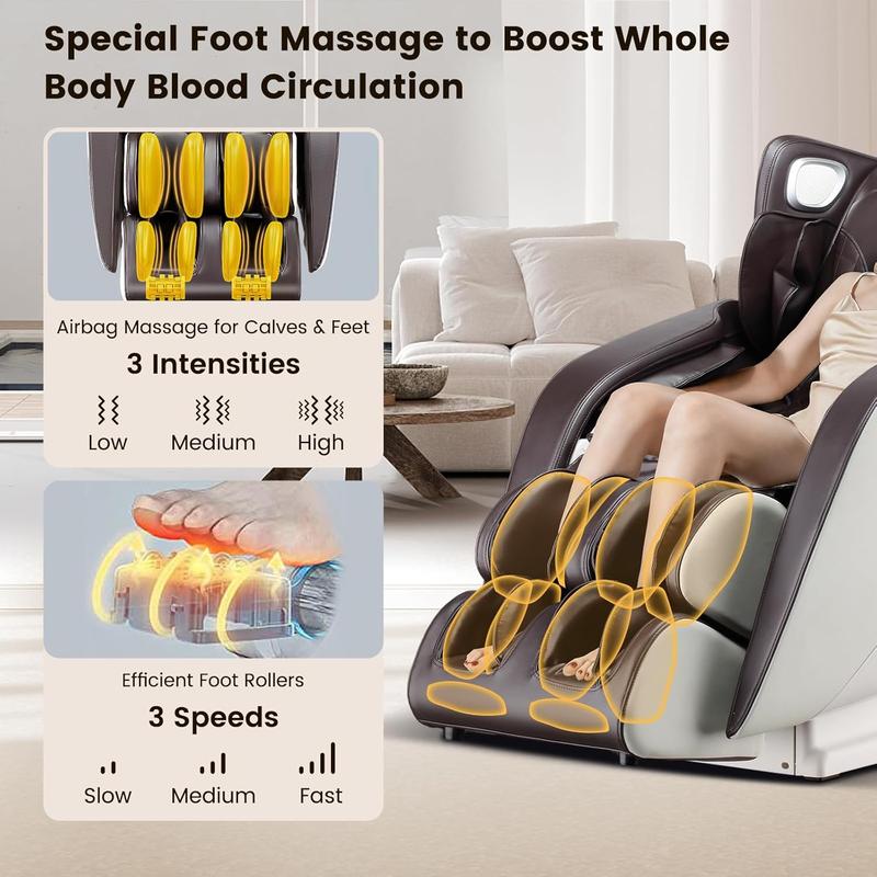 COSTWAY Comfort Full Body Massage Chair - Zero Gravity Massaging Chair with SL Track, Airbags, Foot Rollers, Shoulder Detection, Heating, Bluetooth, Auto Modes, Voice Control, Assembly-Free-Deals for You Days