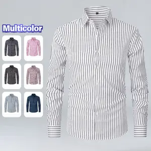 Slim Fit Vertical Stripe Dress Shirt – Wrinkle-Free Stretch Casual Top