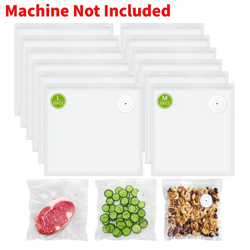 (Total 30 PCS)FEPPO Reusable Vacuum Sealer Containers Bags, 15 PCS 8.3"×8.7" & 15 PCS 10.2"×11" Bags with Air Valve