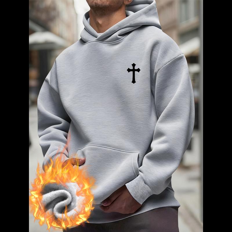 Men's Hooded Sweater, Long Sleeve Pullover, Regular Version, Soft Breathable Fabric, Durable, Daily Comfort, Machine Washable, Casual Outdoor, Urban Street Style, Men in Grey Hoodie