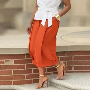 UOOZEE women's loose solid color pants, cotton soft fabric elastic waistband, lantern pants with pockets, women's casual style bottoms