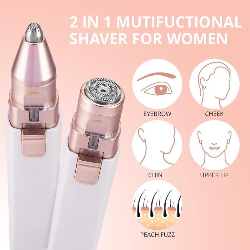 Facial & Eyebrow 2 in 1 Rechargeable Hair Remover for Women ,For Face Eyebrows Peach Fuzz Lips Trimmer with Light,Painless Electric Hair Removal