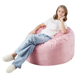 VEVOR Bean Bag Chair,  , 3 feet Round Bean Bag Chair with Removable and Washable Cover, 25D Memory Foam Filled with Soft and Smooth Dutch Velvet, Bean Bag for Bedroom or Playroom, Pink