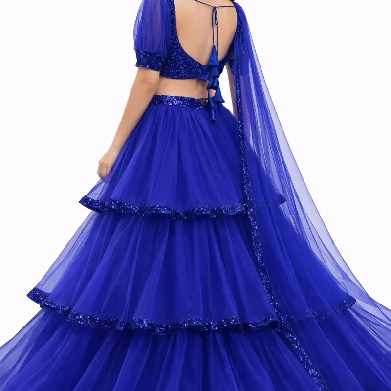 Layer Lehenga Set Party Wear Weeding Slim-fitting Fashion Dress with Pesting Net Shawl & Foam Blouse for Special Events