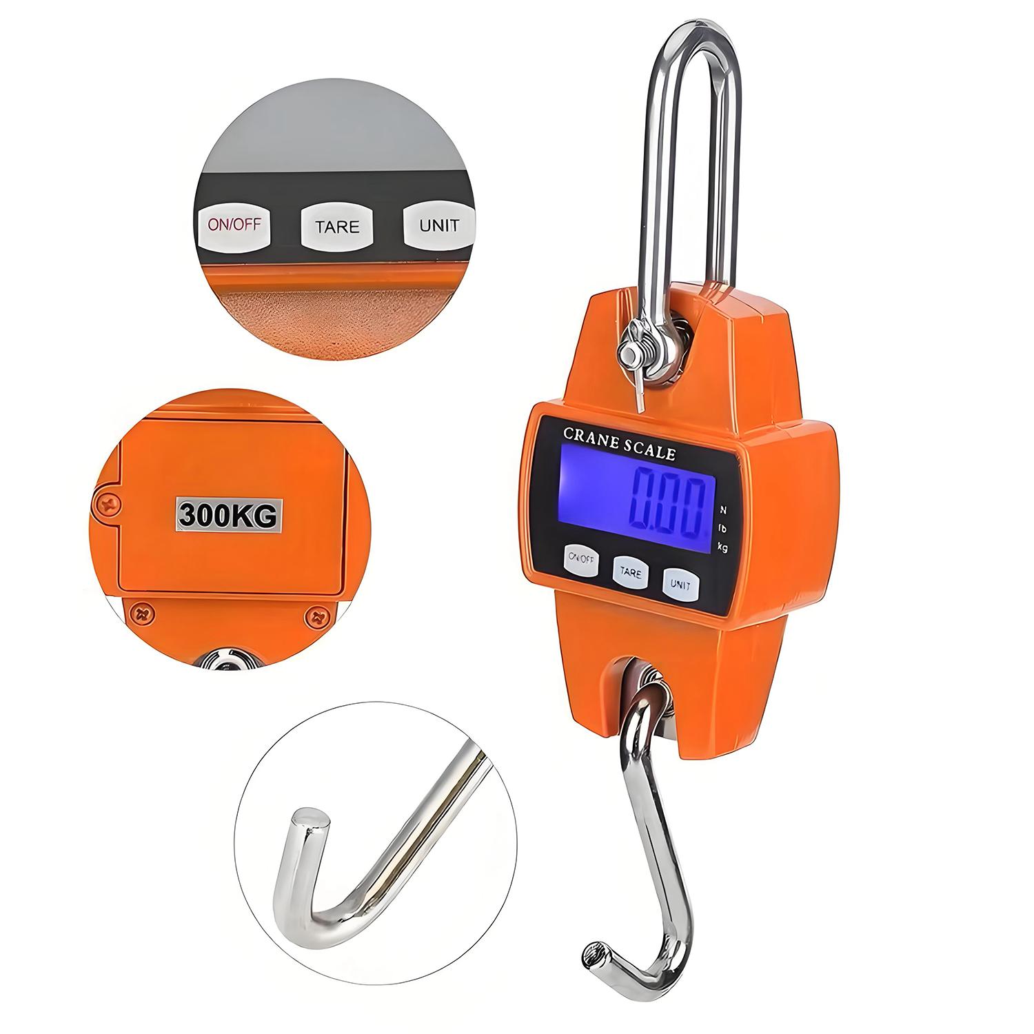 660LB/300KG Heavy Duty Digital Crane Scale - Industrial Compact LCD Metal Hanging Scale with Aluminum Body & Stainless Steel Hook for Garage, Farm, Hunting, Fishing & More (Orange) detail 4