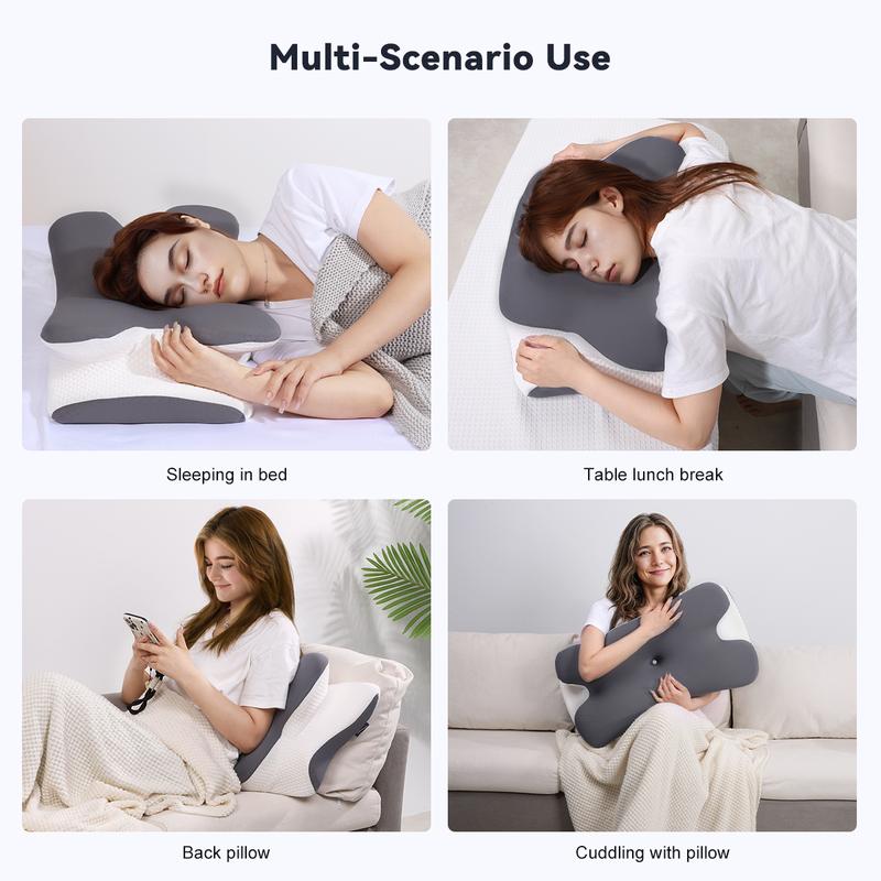 VIPfree Cooling Ergonomic Neck Pillow, Adjustable Ergonomic Memory Foam Pillows, Cervical Support Relieves neck and shoulder pain, Mother's Day Gift